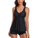 Modest Tankini Swimsuits for Women Two Piece Bathing Suits Floral Print Tank Top with Boyshorts Tummy Control Swimming Suits X-Large Black