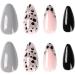 24 Pcs Animal Print Stiletto False Nails - Short Grey French Glitter Almond Nails with Nail Glue - Women's Nail Art Kit - Buy Online on SooperMarket.com