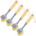Garta 4 Pieces Long Handle Dish Brush Wooden Dish Brush with Bamboo Handle Bristles Dish Scrubber with Built-in Scraper