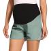 Foucome Maternity Quick-Dry Shorts Over The Belly Summer Lounge Workout Yoga Shorts with Pockets Green&grey, 5# Small