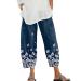 Womens Palazzo Pants Casual,Women's Casual Summer Capri Pants Cotton Linen Print Wide Leg Ankle Pants with Pockets T01-navy X-Large
