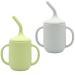 Silikong Silicone No Spill Straw Cups For Toddlers and Babies | Dishwasher and Microwave Safe | 2 Pack (Green/Gray) Green Gray 2