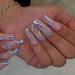 Brishow Artificial Nails Long Wavy Lines press on nails Pink Bellarina Acrylic Nails for Sticking 24pcs for Women and Girls