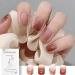 Short Square Press on Nails Glue on Nails Red Brown Gradient Fake Nails Acrylic Glossy Full Cover False Nails for Women R578