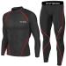 1Bests Men's Sports Running Set Compression Shirt + Pants Skin-Tight Long Sleeves Quick Dry Fitness Tracksuit Gym Yoga Suits Black Red Line Medium