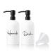 Alora Hand Soap Dispenser and Liquid Dish Soap Dispenser for Kitchen Sink - Set of 2 - Black Metal Pumps - Reusable Plastic Bottle with Easy to Read Lettering - Countertop Replacement Refill Set of 2 (16 Ounce) White