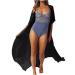 TUNUSKAT Kimono Cardigans For Women Lightweight Summer Short Sleeve Swimsuit Coverup Tops Solid Flowy Long Beach Open Front XX-Large 01_black