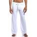 K-Men Mens Ice Silk Long Yoga Pant Low Rise Elastic Drawstring Sleep Bottom White Medium