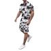 Men's Summer 2 Piece Outfits & 2-Piece Mens Short Beach Shorts Shirts Printed Pants Summer Sets Mens Suit Pants White-8 Large
