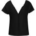 Women's Black V Neck Button Down Blouse with Lace Trim Backless Detail | Cap Sleeve Tunic Shirt - Buy Online on SooperMarket.com