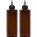 BRIGHTFROM Twist Top Applicator Bottles, 8 OZ Cylinder Empty Squeeze Bottles, Black Nozzle, BPA-Free Plastic, PET, Refillable, Open/Close Nozzle - Multi Purpose (Amber) 2 PACK