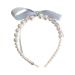 Limtula Pearls Bowknot Headbands for Woman Girl Ribbon Hairband for Skincare Makeup Delicate Hairband for Girl Taking Photo Blue