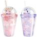 Cherry Blossoms Pink Floral Girl Cup with Straw - Reusable Travel Tumbler (290ml) | Ice Coffee Mug | Plastic Party Cup | Gift Idea - Buy Online on SooperMarket.com