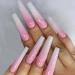 Aksod Ombre Pink Press on Nails Super Long Square Coffin Fake Nails Glossy Rhinestone Gradient False Nails Full Cover BallerinaArtifiacial Stick on Nails for Women and Girls 24Pcs (Pink Ombre)
