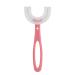Kids U-Shaped Toothbrush - Food Grade Soft Silicone Brush Head 360 Oral Teeth Cleaning Design for Toddlers and Children Pink Red Ellipse