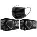 BLACK SHIELD - 100 + 2 Black Face Masks - 3 Layers - Ultra Comfy - Gentle Elastic Earloop - Disposable