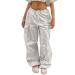FEOYA Women Baggy Cargo Pants Drawstring Loose Straight Leg Hip Hop Parachute Pant Y2K Egirl Joggers C White Small