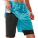 TENJOY Men's 2 in 1 Running Shorts 7" Quick Dry Gym Athletic Workout Shorts for Men with Phone Pockets Light Blue Large
