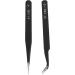 Nail Art Rhinestones Eyelashes Straight & Curved Tweezers Tool Set-Black - Buy Online on SooperMarket.com