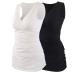 ZUMIY Maternity Nursing Top Pregnant Breastfeeding Shirt Women's Cotton V Neck Ruched Waist Double Layered Tank S Black+white/2-pk