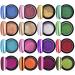 Peowuieu 16 Glasses Chrome Nail Powder Metallic Nail Art Powder Effect Manicure Pigment with 16 Pieces Eyeshadow Sticks