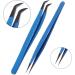 2 Pieces Diamond Grip Eyelash Tweezers Professional Set- COSSMOO Straight And Angled Curved L-Shape Volume Tweezers For Lashes Extension Pointed Individual Application Tweezers For False Lash - Buy Online on SooperMarket.com