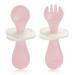 Vicloon Baby Fork and Spoon Set 2 Pcs Spoon & Fork Cutlery Set Infant Silicone Training Utensils for Baby Led Weaning Baby Utensils Self Feeding Learning Spoons for Kitchen Home Use Pink