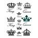 SanerLian Waterproof Temporary Fake Tattoo Stickers Classic King Queen Crown Design Set of 2