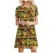Summer Casual Crewneck Tshirts Dresses for Women 2022 - Solid Tropical Print Boho Beach Dress Swing Gradient Sundress Z1-yellow Large