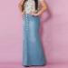 Sanahy Women's High Waist A-Line Denim Skirt | Front Button, Knee Length Fishtail Style | XL Light Blue - Buy Online on SooperMarket.com