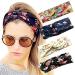 Sarfel Boho Headbands for Women Headbands with Buttons for Mask Nurses Bandannas for Head Wraps Elastic Hair Band One Size 4 Pack Floral w Button