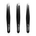 Tweezers Set Professional Stainless Steel Tweezers for Eyebrows Great Precision for Facial Hair Splinter and Ingrown Hair Removal (3 Count / 3.8inch Black) 3 Count / 3.8inch Black
