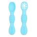 Vicloon Baby Fork and Spoon Set 2Pcs Silicone Spoon Baby Weaning Spoon Set Self Feeding Utensil Easy Grip Soft Baby Spoon Toddler Cutlery Kit for Infant Toddler Children First Led Training Weaning Blue