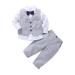 AmzBarley Baby Boys Gentlemans Outfit Suit Kids Long/Short Sleeve Dress Shirt Pants Vest Bowtie Tuxedo Rompers Childs Birthday Evening Holiday Party Grey 247 3-4 Years