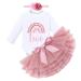 FYMNSI Boho Rainbow First Birthday Outfit for Baby Girl Cake Smash Photo Shooting Romper Tutu Skirt Headwear 3pcs Set 2 Years Dusty Pink Long Sleeve Two