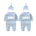 culbutomind Baby Twins Bodysuits Double Trouble Newborn Unisex Baby Romper Cute Outfit With Hat Blue BT 3-6 Months