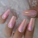Shiny Holographic Pink Almond Press-On Nails | Long Reflective Ballerina Coffin Tips - L5672 - Buy Online on SooperMarket.com