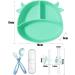 Non-Slip Silicone Baby Suction Plate Set with Divided Placemat - Green | Includes Bendable Fork & Spoon | Toddler Feeding Plate for Self Feeding Training - Buy Online on SooperMarket.com
