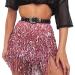TWINKLEDE Boho Fringe Skirt Sequin Tassel Belly Dance Hip Scarf Rave Party Skirts Belts for Women and Girls D Pink