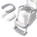 Potty Training Seat with Step Stool Ladder (2 Cushions Includ.), Potty Training Toilet Seat for Kids Boys Girls Toddlers, Comfortable Potty Seat with Anti-Slip Ladder Foldable - Double Elite (Grey) Gray & White