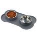 Dog Bowls, Cat Food and Water Bowls Stainless Steel, Double Pet Feeder Bowls with No Spill Non-Skid Silicone Mat, Dog Dishes for Small Medium Dogs Cats Puppies, Set of 2 Bowls S-6oz,Bone shape Grey
