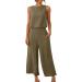 Women's Summer Two Piece Set - Sleeveless Crop Top and Capri Pants in Khaki - Size Medium - Buy Online on SooperMarket.com