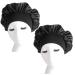 nuoshen 2 Pack Bonnet with Wide Elastic Band Silky Bonnets Hat Soft Satin Sleeping Head Cover for Night Sleep Curly Hair Protection 2 Count (Pack of 1) Black