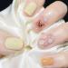 RikView Press on Nails Short Fake Nails Yellow Nails with Bear & Flower Glossy Square Press on Nails for Women