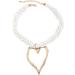 Shop Oralgo's Fashionable Multi-Layered Pearl Choker Necklace with Large Metal Heart - Gold & White Statement Jewelry for Collarbone Style - International Shipping Available - Buy Online on SooperMarket.com