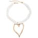Oralgo's necklace with a large metal heart trailer fashionable collar necklace collarbone chain multi-layered pearl choker statement jewelry gold white