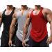 Babioboa Men's 3 Pack Gym Workout Tank Tops Y-Back Muscle Tee Stringer Bodybuilding Sleeveless T-Shirts X-Large Black/Grey/Red - 3 Pack