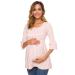 Love2Mi Women Maternity Blouse A Line Pregnancy Shirt 3/4 Bell-Sleeve Striped Maternity Clothes XL Pink Stripe