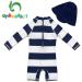 UPF 50+ Sun Protection Baby Girl 1-Piece Swimwear Suit with Sun Hat | Toddler Swimsuit 9-12 Months Stripe - Buy Online on SooperMarket.com