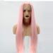 SHIYID Natural Hairline High Temperature Fiber Middle Part Long Silky Straight Pink Synthetic Lace Front Wig For White Women